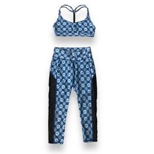 Leggings & sports bra set - Full Tilt Sport blue white diamond print athleisure